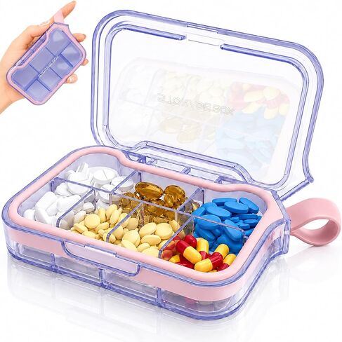 NEW Travel Pill Organizer, Small Pill Case, Pocket Size Medicine Case, Cute 7 Compartments Compact Pill Box for Fish Oil Vitamins Supplements Daily Medications, Purse Backpack Office in Saudi Arabia