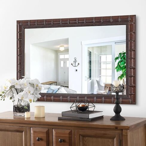 Large Mirrors for Wall Decor, 48'' x 24'' Antique Brozne Wall Mirror with Bamboo-Joint Design, Rectangular Decorative Mirrors for Bathroom, Entryway, Dining Room, Fireplace in Saudi Arabia