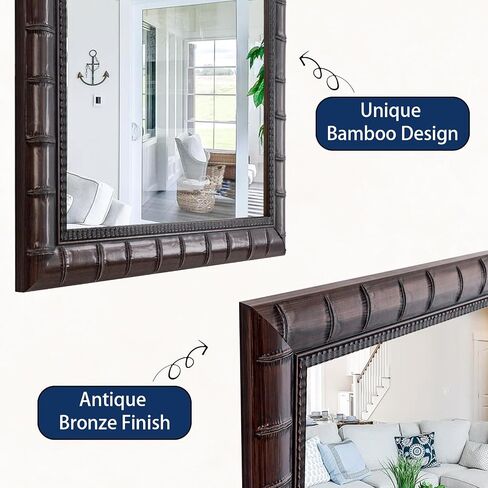 Large Mirrors for Wall Decor, 48'' x 24'' Antique Brozne Wall Mirror with Bamboo-Joint Design, Rectangular Decorative Mirrors for Bathroom, Entryway, Dining Room, Fireplace in Saudi Arabia