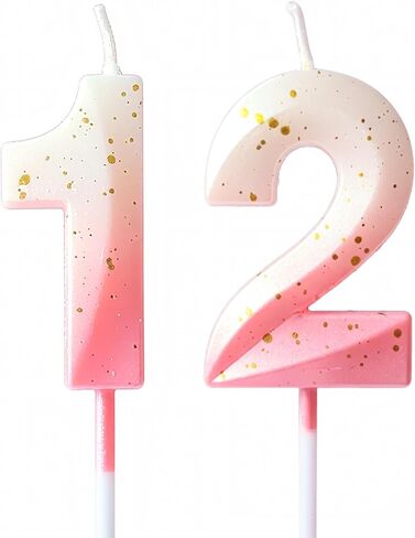 Pink Glitter Number 12 Candle, 3D Gradient Pink Birthday Candles with Gold Foil Sprinkles,Happy 12th Birthday Cake Topper for Girls Women Birthday Anniversary Party Decoration Supplies in Saudi Arabia