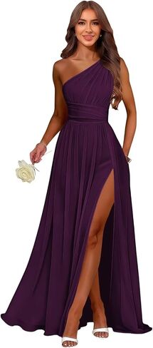 فساتين وصيفة العروس بكتف واحد من الشيفون وكشكشة لحفلات الزفاف للنساء in Kuwait