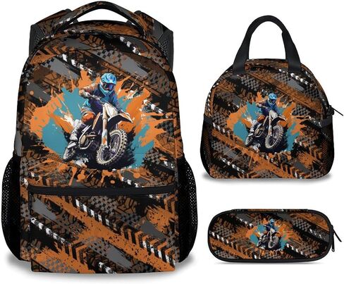 Mercuryelf Backpack and Lunch Box - Cool Motorcycle Backpacks with Lunch Bag for Kids Boys - 17 Inch 3 in 1 Bookbag Set for School, Travel in Saudi Arabia