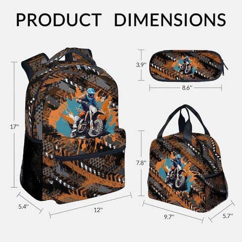 Mercuryelf Backpack and Lunch Box - Cool Motorcycle Backpacks with Lunch Bag for Kids Boys - 17 Inch 3 in 1 Bookbag Set for School, Travel in Saudi Arabia