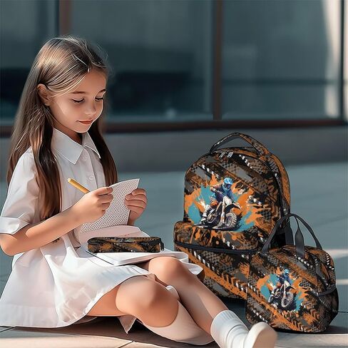 Mercuryelf Backpack and Lunch Box - Cool Motorcycle Backpacks with Lunch Bag for Kids Boys - 17 Inch 3 in 1 Bookbag Set for School, Travel in Saudi Arabia
