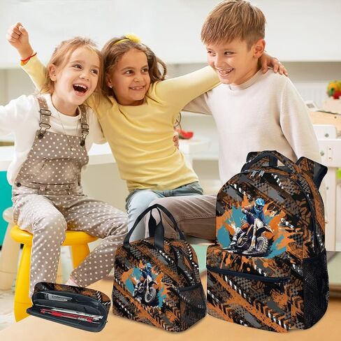Mercuryelf Backpack and Lunch Box - Cool Motorcycle Backpacks with Lunch Bag for Kids Boys - 17 Inch 3 in 1 Bookbag Set for School, Travel in Saudi Arabia