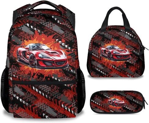 Mercuryelf Backpack and Lunch Box - Cool Motorcycle Backpacks with Lunch Bag for Kids Boys - 17 Inch 3 in 1 Bookbag Set for School, Travel in Saudi Arabia