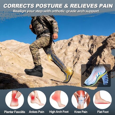 Men's Orthopedic Wide Toe Box Tactical Boots: Comfortable Plantar Fasciitis Arch Support Leather Military Combat Boots, Long Standing Outdoor Hiking Non Slip Flat Feet Work Boots for Foot & heel Pain in Kuwait