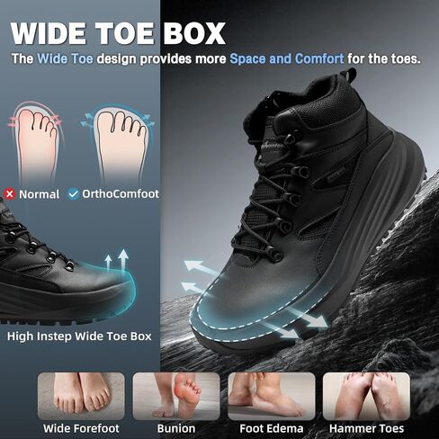 Men's Orthopedic Wide Toe Box Tactical Boots: Comfortable Plantar Fasciitis Arch Support Leather Military Combat Boots, Long Standing Outdoor Hiking Non Slip Flat Feet Work Boots for Foot & heel Pain in Kuwait