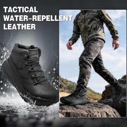 Men's Orthopedic Wide Toe Box Tactical Boots: Comfortable Plantar Fasciitis Arch Support Leather Military Combat Boots, Long Standing Outdoor Hiking Non Slip Flat Feet Work Boots for Foot & heel Pain in Kuwait