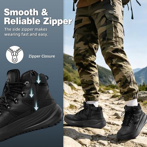 Men's Orthopedic Wide Toe Box Tactical Boots: Comfortable Plantar Fasciitis Arch Support Leather Military Combat Boots, Long Standing Outdoor Hiking Non Slip Flat Feet Work Boots for Foot & heel Pain in Kuwait