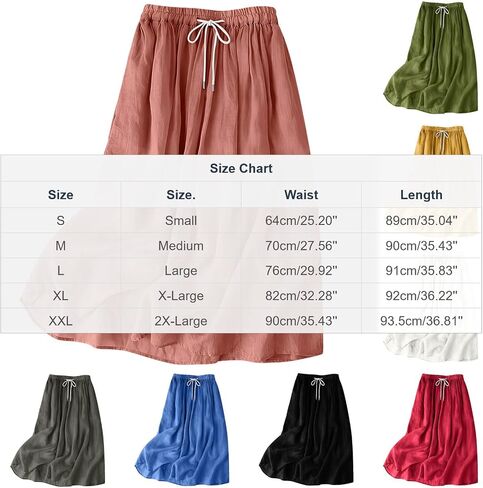 SHOPESSA Linen Maxi Skirt for Women High Waisted Elastic Drawstring Cotton Linen Flowy Boho Long Skirts with Pockets in Saudi Arabia