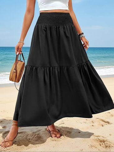 Womens Summer A Line Midi Skirt Floral Print High Elastic Waist Casual Boho Skirt for Travel in Kuwait