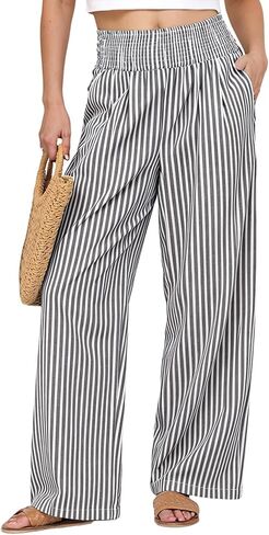 Murandick Women's Trendy Striped Palazzo Pants - High Waisted Wide Leg Cute Casual Lounge Trousers with Pockets in Saudi Arabia