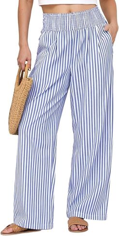 Murandick Women's Trendy Striped Palazzo Pants - High Waisted Wide Leg Cute Casual Lounge Trousers with Pockets in Saudi Arabia