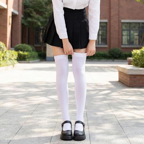 2 Pairs Womens Thigh High Socks, Extra Long Boot Stockings Stretchy Over Knee Leg Warmers, Black White in Kuwait