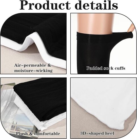 2 Pairs Womens Thigh High Socks, Extra Long Boot Stockings Stretchy Over Knee Leg Warmers, Black White in Kuwait