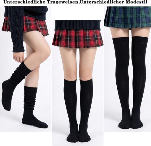 2 Pairs Womens Thigh High Socks, Extra Long Boot Stockings Stretchy Over Knee Leg Warmers, Black White in Kuwait