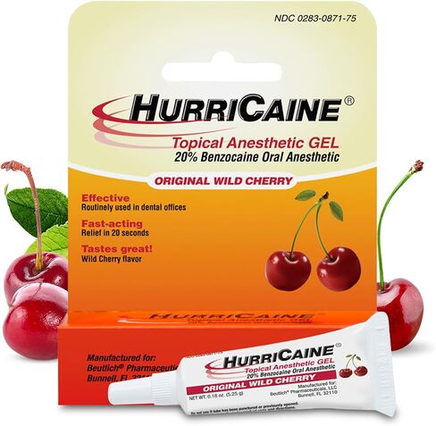 HurriCaine Topical Anesthetic Gel (5.25g Tube) – Fast-Acting 20% Benzocaine for Temporary Soothing of Minor Mouth Irritation Caused by Canker Sores, Dental Procedures & More - OTC, Dye-Free Formula in Saudi Arabia