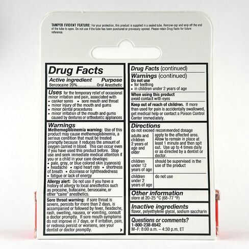 HurriCaine Topical Anesthetic Gel (5.25g Tube) – Fast-Acting 20% Benzocaine for Temporary Soothing of Minor Mouth Irritation Caused by Canker Sores, Dental Procedures & More - OTC, Dye-Free Formula in Saudi Arabia