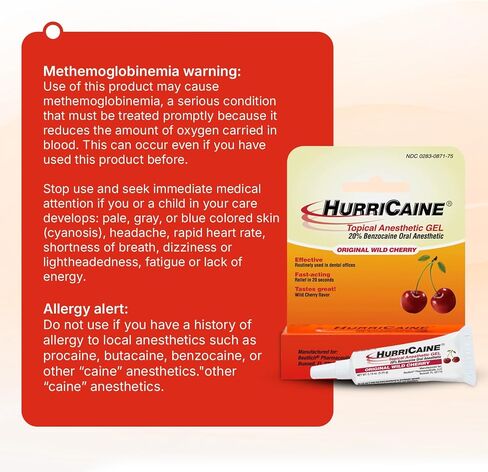 HurriCaine Topical Anesthetic Gel (5.25g Tube) – Fast-Acting 20% Benzocaine for Temporary Soothing of Minor Mouth Irritation Caused by Canker Sores, Dental Procedures & More - OTC, Dye-Free Formula in Saudi Arabia