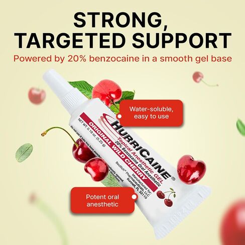 HurriCaine Topical Anesthetic Gel (5.25g Tube) – Fast-Acting 20% Benzocaine for Temporary Soothing of Minor Mouth Irritation Caused by Canker Sores, Dental Procedures & More - OTC, Dye-Free Formula in Saudi Arabia