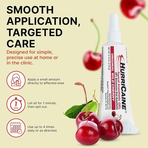 HurriCaine Topical Anesthetic Gel (5.25g Tube) – Fast-Acting 20% Benzocaine for Temporary Soothing of Minor Mouth Irritation Caused by Canker Sores, Dental Procedures & More - OTC, Dye-Free Formula in Saudi Arabia