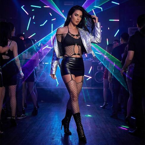 Sexy Lingerie For Women Nine-Tailed Fishnet Sheer High Elasticity Bodystocking Mesh Knitted Bodysuit Comfortable Nightwear Hollow Patchwork Tights Full Body See Through Jumpsuit in Kuwait