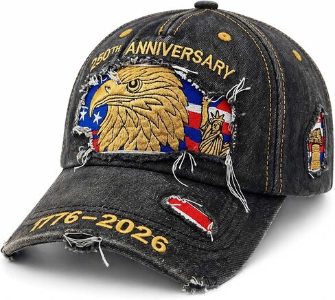 USA 250th Anniversary Hat 1776-2026 - Premium Embroidered Eagle & Flag Patriotic Baseball Cap, Vintage Distressed Veteran Gift for Men & Women Black in Saudi Arabia