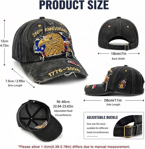 USA 250th Anniversary Hat 1776-2026 - Premium Embroidered Eagle & Flag Patriotic Baseball Cap, Vintage Distressed Veteran Gift for Men & Women Black in Saudi Arabia
