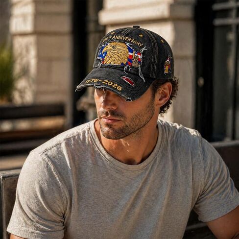 USA 250th Anniversary Hat 1776-2026 - Premium Embroidered Eagle & Flag Patriotic Baseball Cap, Vintage Distressed Veteran Gift for Men & Women Black in Saudi Arabia