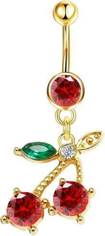 14G Stainless Steel CZ Crystal Dangling Cherry Belly Button Ring for Women in Kuwait