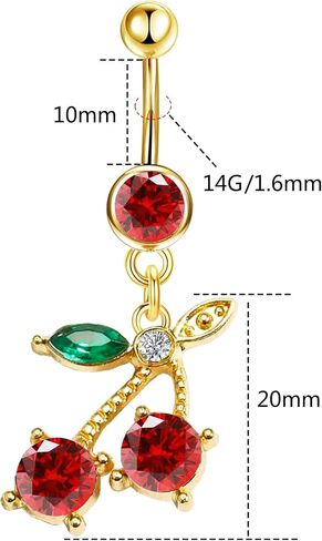 14G Stainless Steel CZ Crystal Dangling Cherry Belly Button Ring for Women in Kuwait