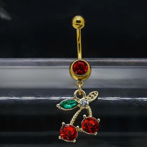 14G Stainless Steel CZ Crystal Dangling Cherry Belly Button Ring for Women in Kuwait