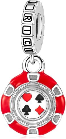 925 Sterling Silver Charm, Black&Red Enamel Round Pendant Number Seven Pendant, Sparkling Bead Charm Fit European Bracelet Jewelry Gift for Women in Saudi Arabia