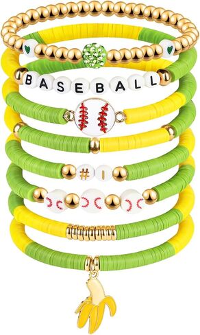 Baseball Clay Beaded Stretch Bracelets, Game Day Friendship Hypoallergenic Baseball Sport Fan Bracelet for for Sports Game Team Coach Mom Women Men Jewelry Accessories Gifts, Yellow and Green in Saudi Arabia