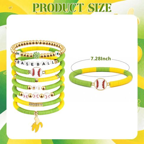 Baseball Clay Beaded Stretch Bracelets, Game Day Friendship Hypoallergenic Baseball Sport Fan Bracelet for for Sports Game Team Coach Mom Women Men Jewelry Accessories Gifts, Yellow and Green in Saudi Arabia