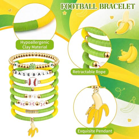 Baseball Clay Beaded Stretch Bracelets, Game Day Friendship Hypoallergenic Baseball Sport Fan Bracelet for for Sports Game Team Coach Mom Women Men Jewelry Accessories Gifts, Yellow and Green in Saudi Arabia