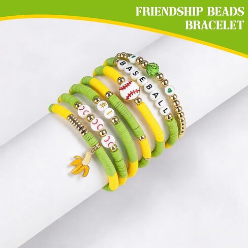 Baseball Clay Beaded Stretch Bracelets, Game Day Friendship Hypoallergenic Baseball Sport Fan Bracelet for for Sports Game Team Coach Mom Women Men Jewelry Accessories Gifts, Yellow and Green in Saudi Arabia
