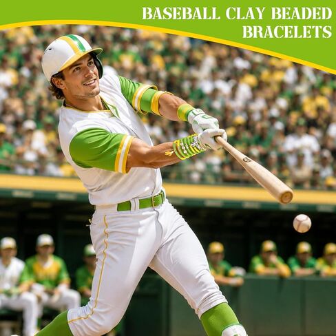 Baseball Clay Beaded Stretch Bracelets, Game Day Friendship Hypoallergenic Baseball Sport Fan Bracelet for for Sports Game Team Coach Mom Women Men Jewelry Accessories Gifts, Yellow and Green in Saudi Arabia