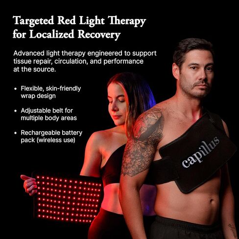 Capillus Body Red Light Therapy Wrap - 2 in 1 LED Cordless Red Light Therapy Belt - Wearable 630nm & 850nm Infrared Red Light Therapy for Back, Waist, Knee, Legs, Shoulder Pain in Saudi Arabia