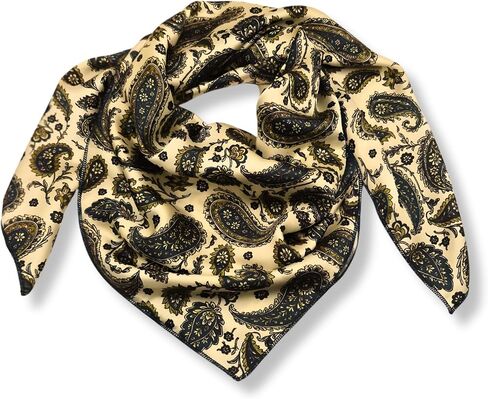 Wild Rag Pure Silk Scarf 36 inch Western Cowboy Bandana Square Silky Wild Rags,Sage Green,Cream & Navy Paisley Scarves for Men & Women in Saudi Arabia