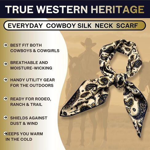 Wild Rag Pure Silk Scarf 36 inch Western Cowboy Bandana Square Silky Wild Rags,Sage Green,Cream & Navy Paisley Scarves for Men & Women in Saudi Arabia