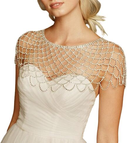 Elegant Mesh Shawl Shoulder Chain Neck Wrap Jewelry With Rhinestones Tassels For Evening Parties And Weddings Event Eye-catching Bridal Shawl in Saudi Arabia