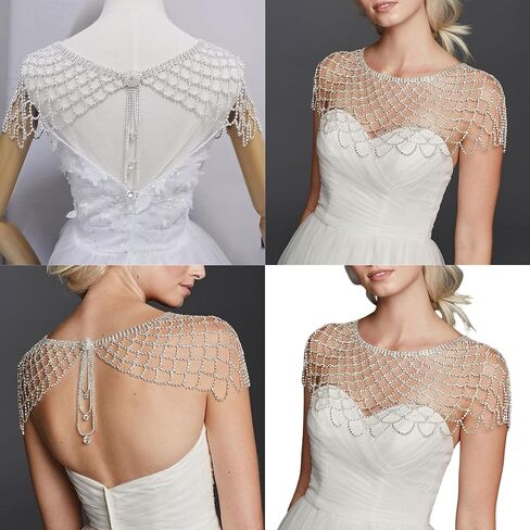 Elegant Mesh Shawl Shoulder Chain Neck Wrap Jewelry With Rhinestones Tassels For Evening Parties And Weddings Event Eye-catching Bridal Shawl in Saudi Arabia