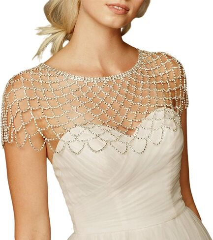 Elegant Mesh Shawl Shoulder Chain Neck Wrap Jewelry With Rhinestones Tassels For Evening Parties And Weddings Event Eye-catching Bridal Shawl in Saudi Arabia