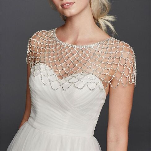Elegant Mesh Shawl Shoulder Chain Neck Wrap Jewelry With Rhinestones Tassels For Evening Parties And Weddings Event Eye-catching Bridal Shawl in Saudi Arabia