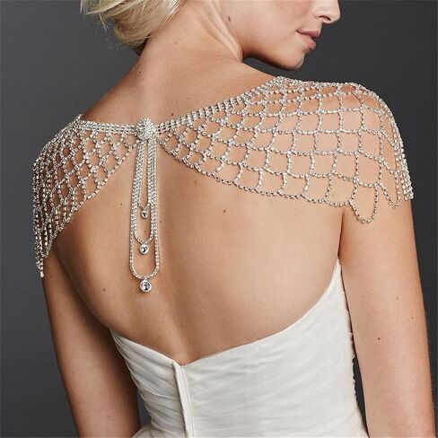 Elegant Mesh Shawl Shoulder Chain Neck Wrap Jewelry With Rhinestones Tassels For Evening Parties And Weddings Event Eye-catching Bridal Shawl in Saudi Arabia