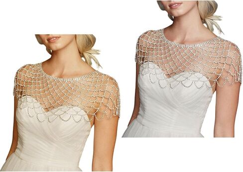 Elegant Mesh Shawl Shoulder Chain Neck Wrap Jewelry With Rhinestones Tassels For Evening Parties And Weddings Event Eye-catching Bridal Shawl in Saudi Arabia