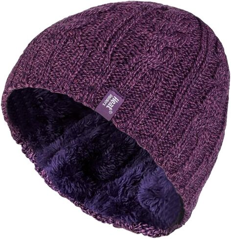 HEAT HOLDERS - Women's Thermal Fleece Cable Knit Winter Hat 3.4 Tog - One Size (Purple) in Saudi Arabia