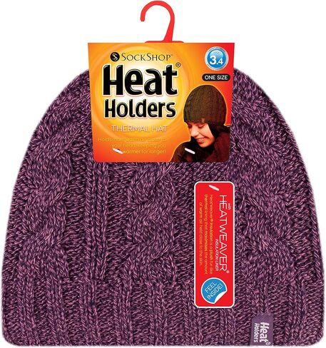 HEAT HOLDERS - Women's Thermal Fleece Cable Knit Winter Hat 3.4 Tog - One Size (Purple) in Saudi Arabia